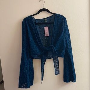 Dark teal tie front crop top